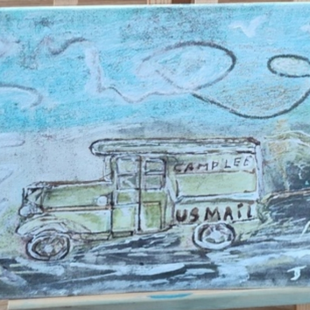 Vintage Style US Mail Truck Canvas Art Camp Lee Original Artist Joanne Neal